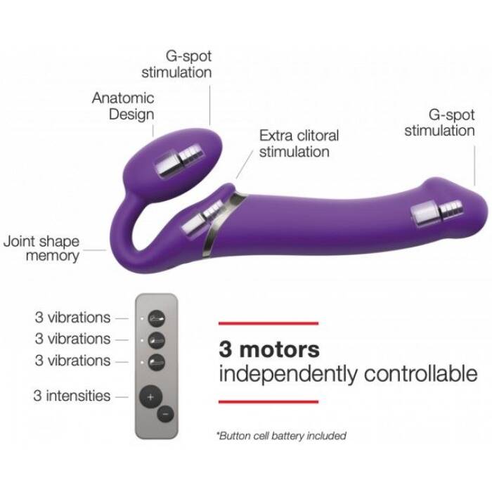 Безремінний страпон з вібрацією Strap-On-Me Vibrating Violet M, діаметр 3,8 см, пульт ДК, регульований