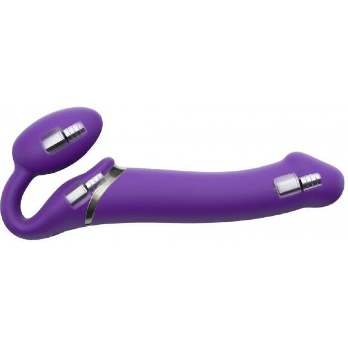 Безремінний страпон з вібрацією Strap-On-Me Vibrating Violet L, діам. 3,7 см, пульт ДК, регульований