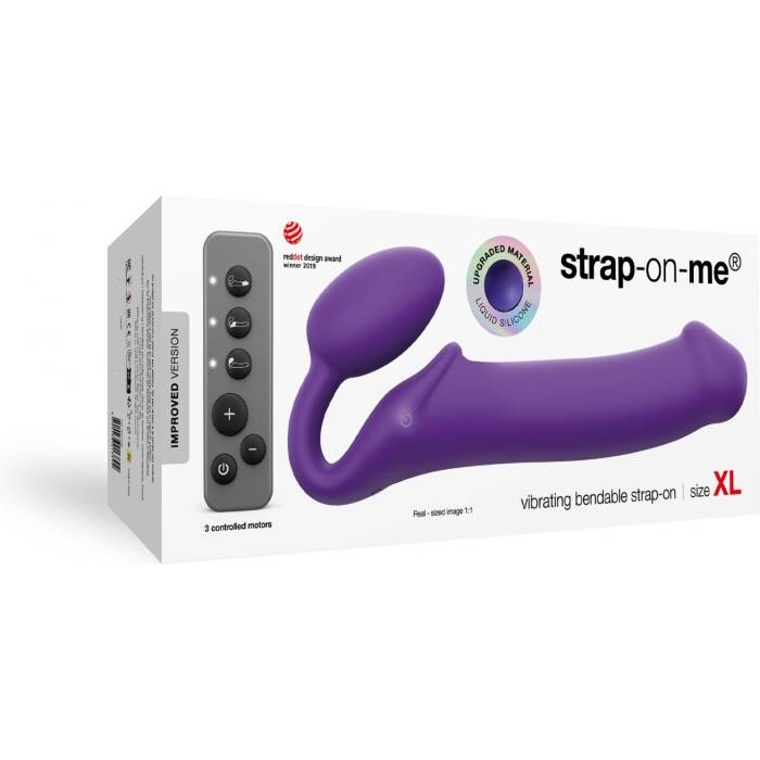 Безремінний страпон з вібрацією Strap-On-Me Vibrating Violet XL, діам. 4,7см, пульт ДК, регульований