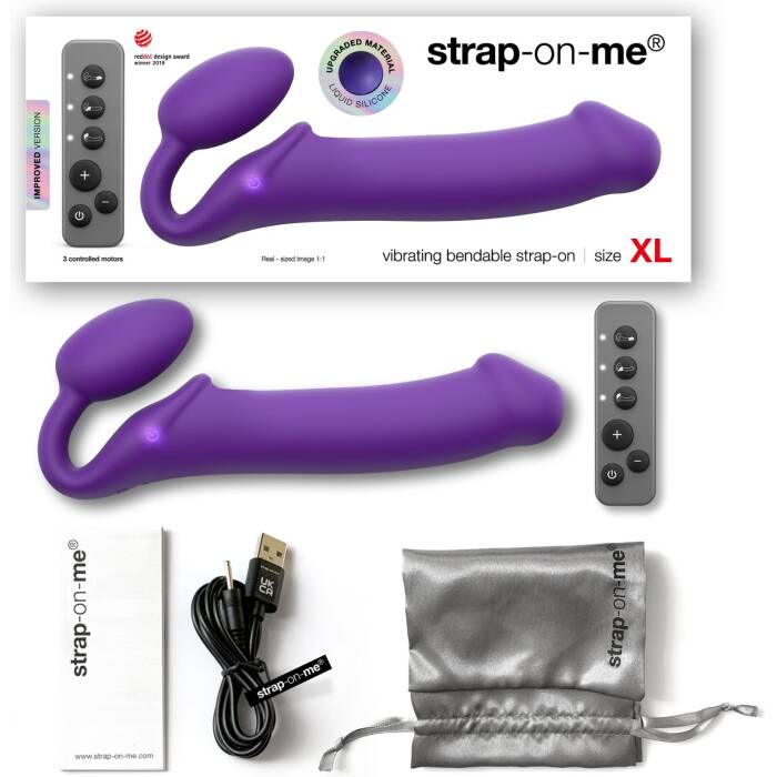 Безремінний страпон з вібрацією Strap-On-Me Vibrating Violet XL, діам. 4,7см, пульт ДК, регульований