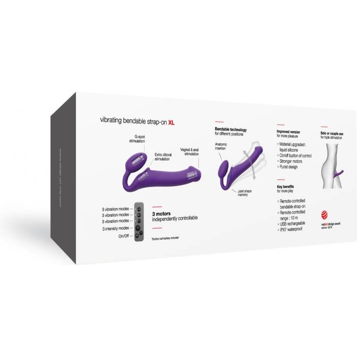 Безремінний страпон з вібрацією Strap-On-Me Vibrating Violet XL, діам. 4,7см, пульт ДК, регульований