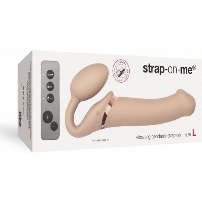 Безремінний страпон з вібрацією Strap-On-Me Vibrating Flesh L, діаметр 3,7 см, пульт ДК, регульовани