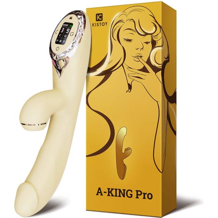 Вакуумний вібратор-кролик з підігрівом KISSTOY A-King Pro Yellow, з LED-екраном