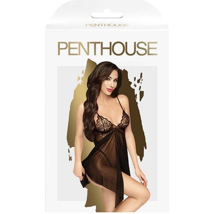 Бебі-дол з ажурним бралетом та високим розрізом Penthouse - Sweet Beast Black M/L