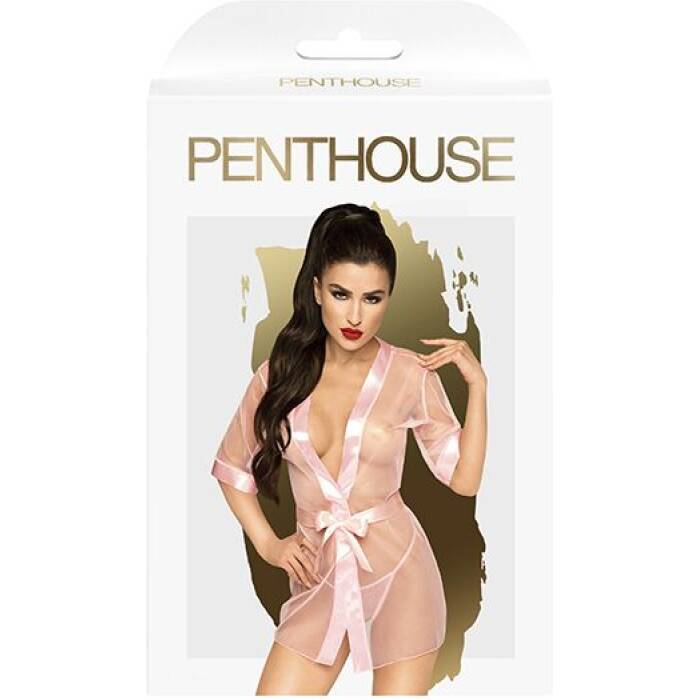 Комплект з прозорим пеньюаром та мініатюрними стрінгами Penthouse - Midnight Mirage Rose S/L