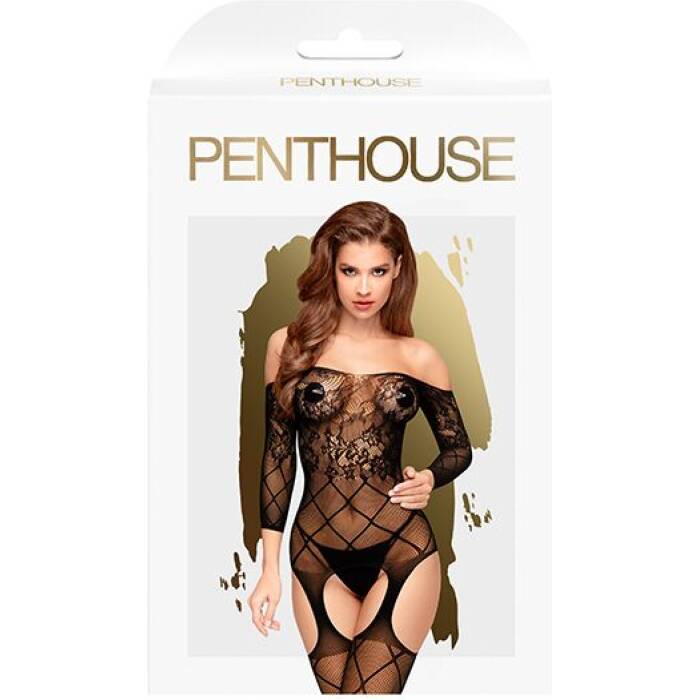 Бодістокінг з флористично-геометричним орнаментом Penthouse - Top-Notch Black S/L