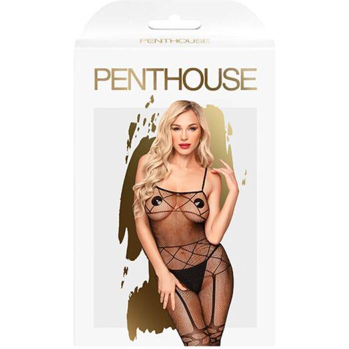 Бодістокінг з панчохами та геометричним малюнком Penthouse - Firecracker Black S/L