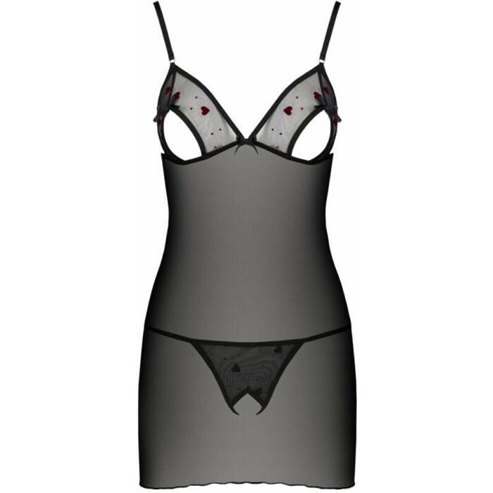 Сорочка з вирізами на грудях, стрінги Passion LOVELIA CHEMISE S/M, black