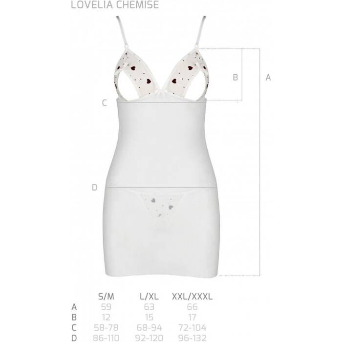 Сорочка з вирізами на грудях, стрінги Passion LOVELIA CHEMISE XXL/XXXL, white