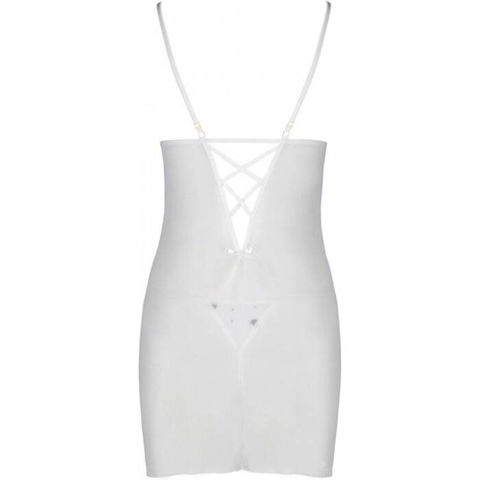 Сорочка з вирізами на грудях, стрінги Passion LOVELIA CHEMISE XXL/XXXL, white