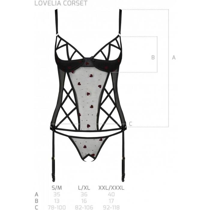 Корсет з підв'язками, стрінги Passion LOVELIA CORSET L/XL, black