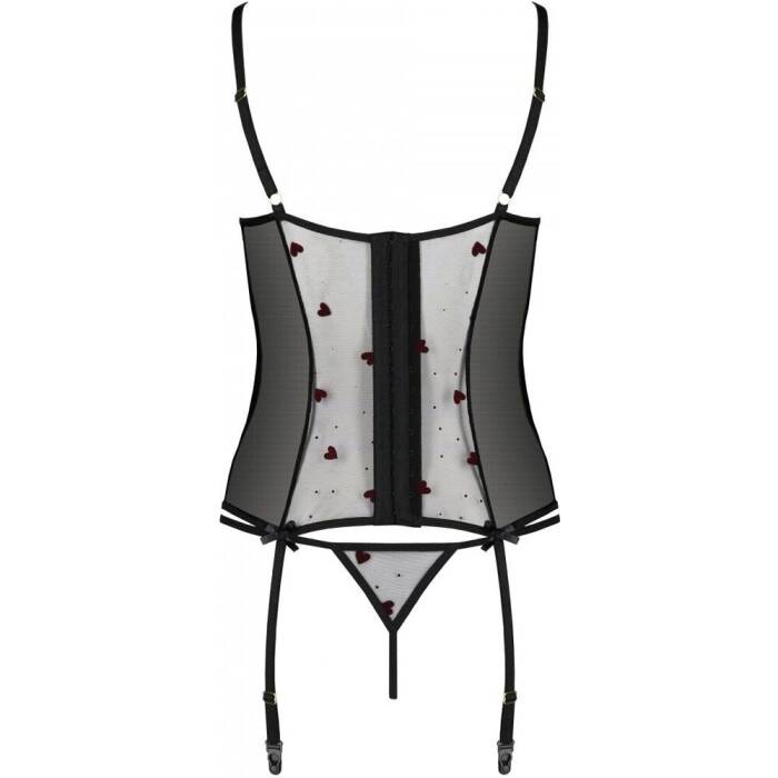 Корсет з підв'язками, стрінги Passion LOVELIA CORSET L/XL, black