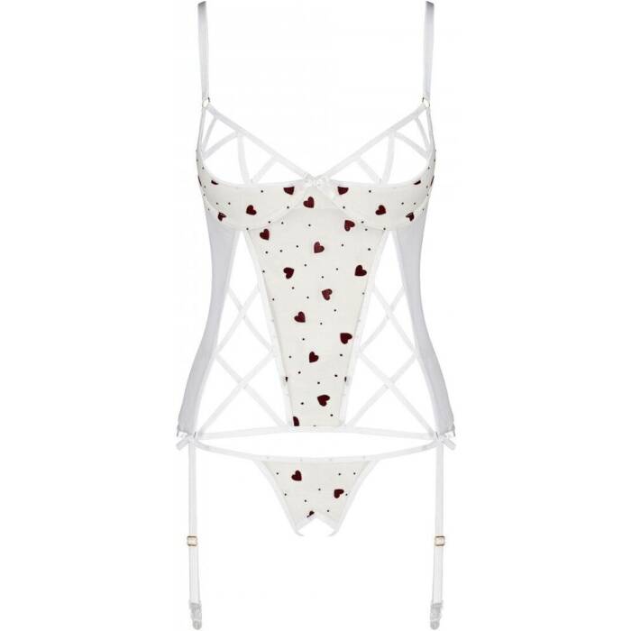 Корсет з підв'язками, стрінги Passion LOVELIA CORSET L/XL, white