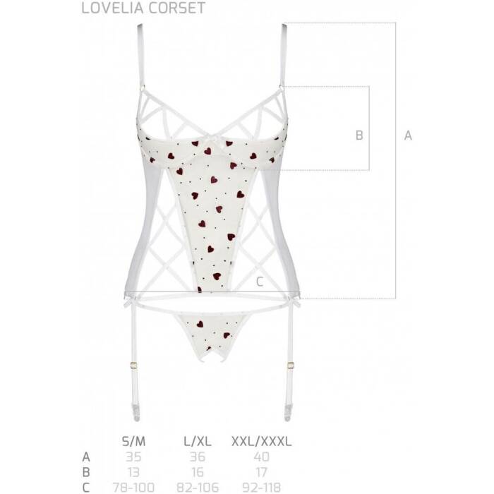 Корсет з підв'язками, стрінги Passion LOVELIA CORSET S/M, white