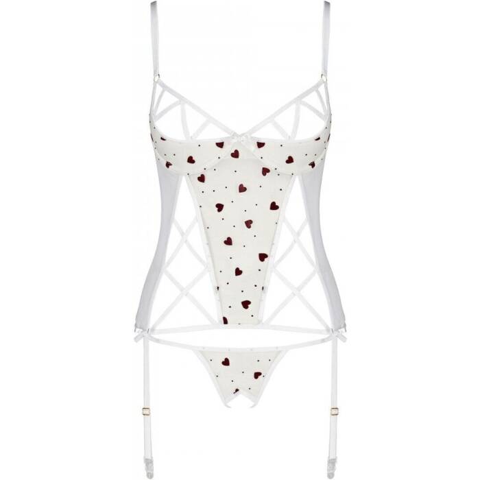 Корсет з підв'язками, стрінги Passion LOVELIA CORSET S/M, white