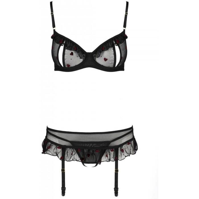 Сексуальний комплект з поясом для панчіх Passion LOVELIA SET L/XL, black