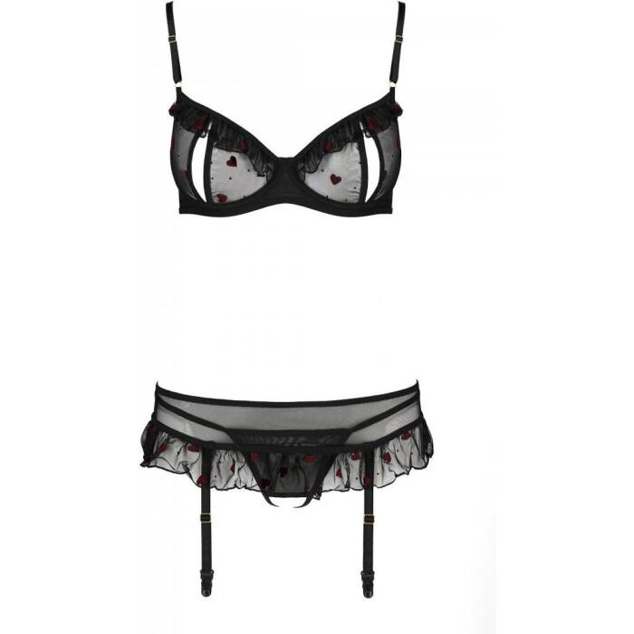 Сексуальний комплект з поясом для панчіх Passion LOVELIA SET S/M, black