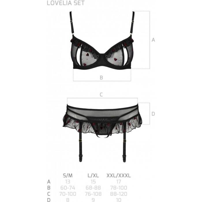 Сексуальний комплект з поясом для панчіх Passion LOVELIA SET XXL/XXXL, black