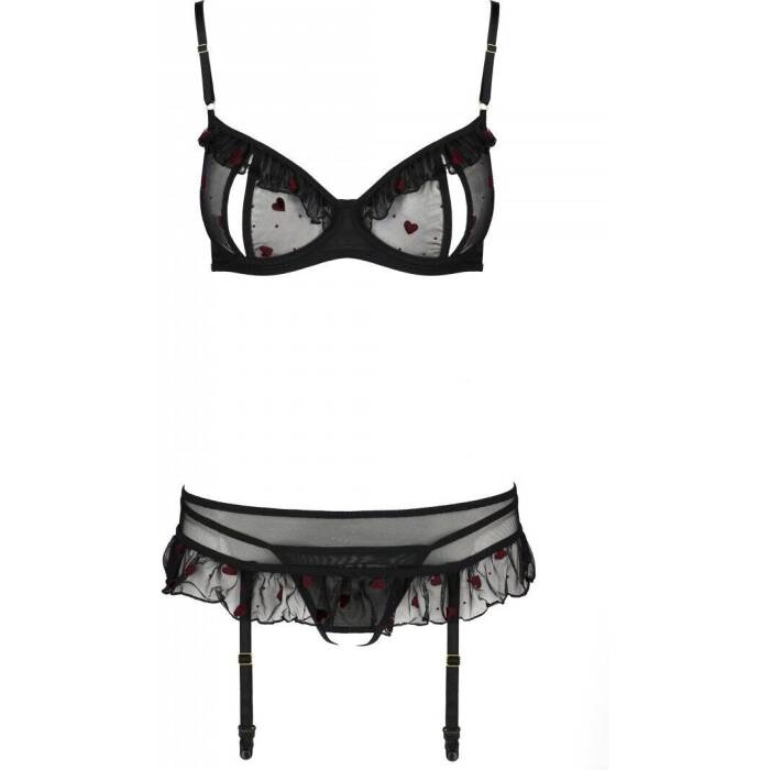 Сексуальний комплект з поясом для панчіх Passion LOVELIA SET XXL/XXXL, black