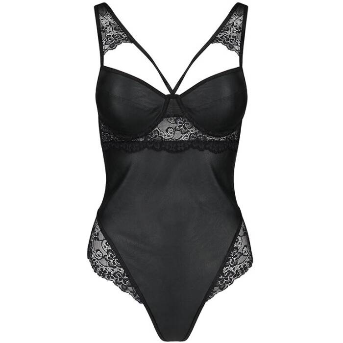 Боді з еко-шкіри та мережива Passion LOONA BODY L/XL, black