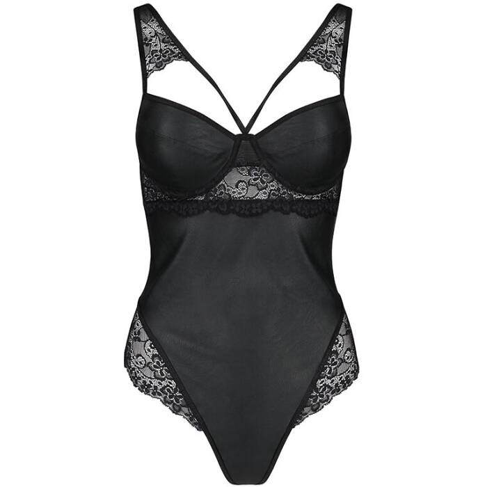 Боді з еко-шкіри та мережива Passion LOONA BODY S/M, black