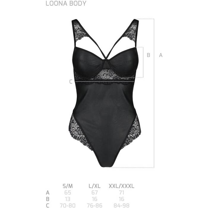 Боді з еко-шкіри та мережива Passion LOONA BODY S/M, black