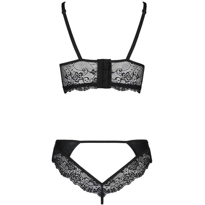 Комплект з еко-шкіри та мережива Passion LOONA SET S/M, black, бра і трусики