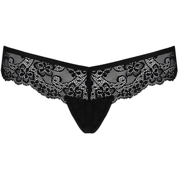 Мереживні трусики-танга з атласним бантиком Passion NAJA THONG L/XL, black