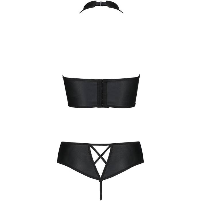 Комплект з еко-шкіри Passion NANACY BIKINI L/XL, black, бра та трусики з імітацією шнурівки