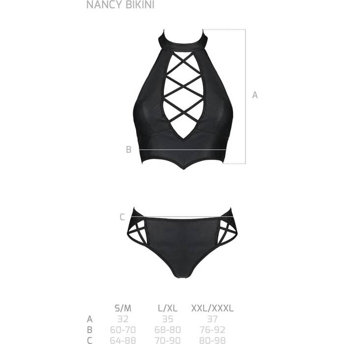 Комплект з еко-шкіри Passion NANACY BIKINI L/XL, black, бра та трусики з імітацією шнурівки