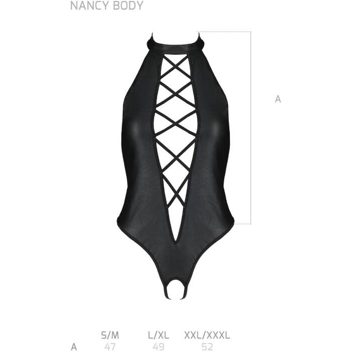 Боді з еко-шкіри з імітацією шнурівки та відкритим доступом Passion NANCY BODY L/XL, black