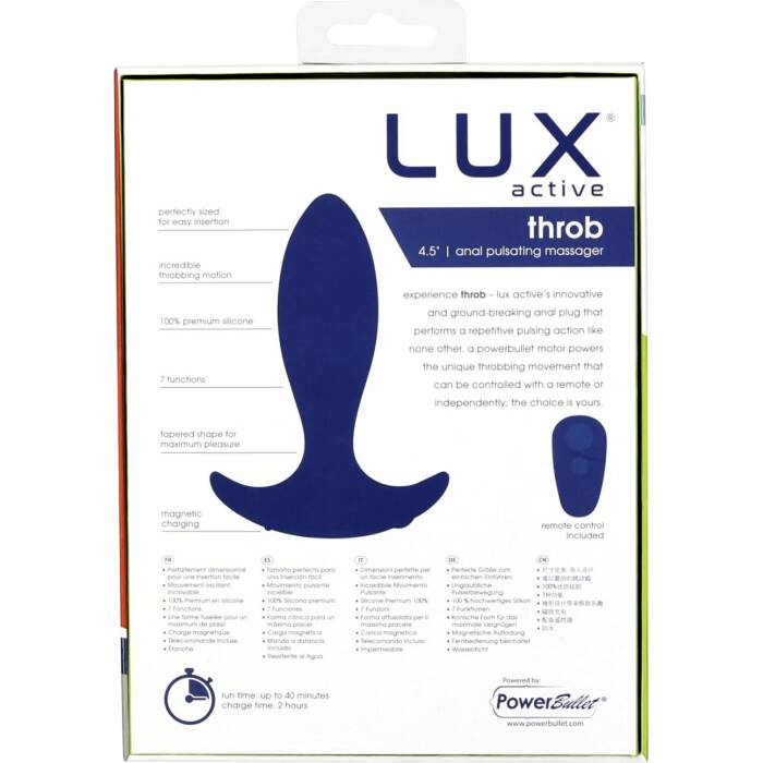 Анальна пробка з пульсацією Lux Active – Throb – 4.5" Anal Pulsating Massager, пульт ДК