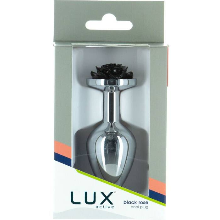 Металева анальна пробка Lux Active з трояндою - Rose Anal Plug - Black, віброкуля в подарунок