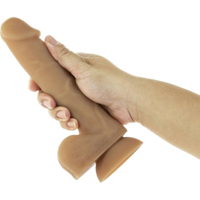 Гнучкий фалоімітатор на присосці ADDICTION — ANDREW 8″ Silicone Dong — Caramel, віброкуля в подаруно