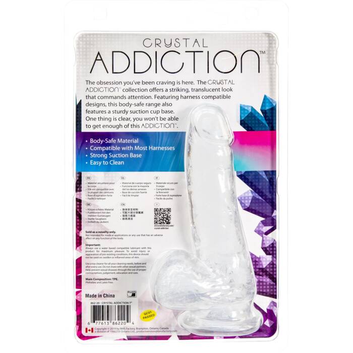 Прозорий фалоімітатор на присосці ADDICTION — Clear Dildo with Balls 7″, віброкуля в подарунок