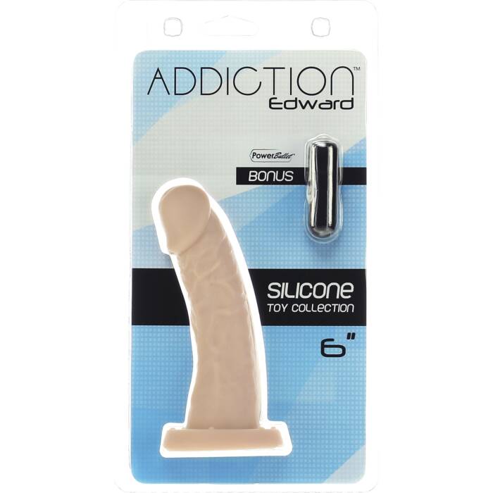 Вигнутий фалоімітатор на присосці ADDICTION — Edward 6″ Curved Dong, віброкуля в подарунок
