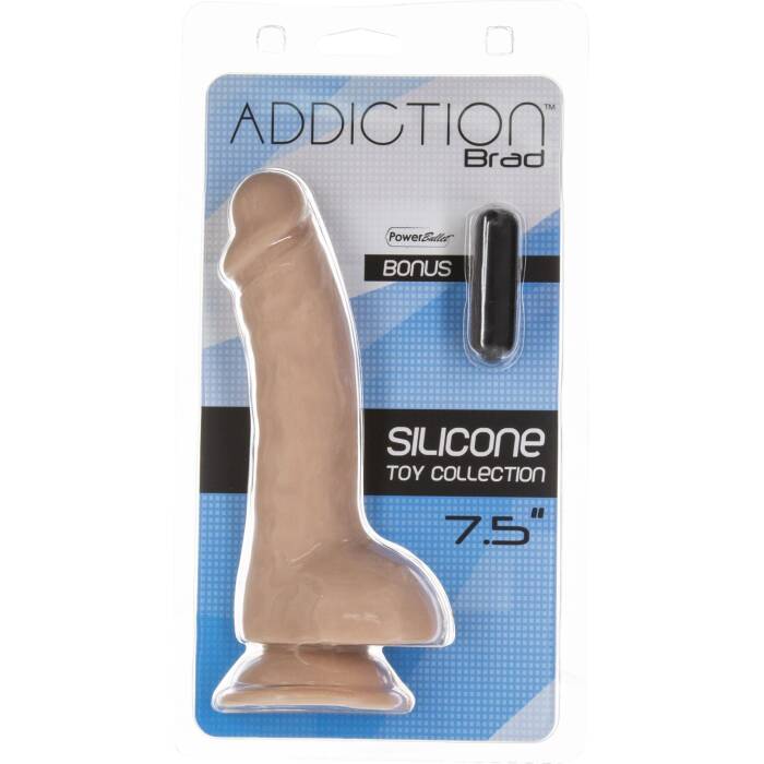 Вигнутий фалоімітатор на присосці ADDICTION — BRAD 7,5″ Dildo With Balls, Beige