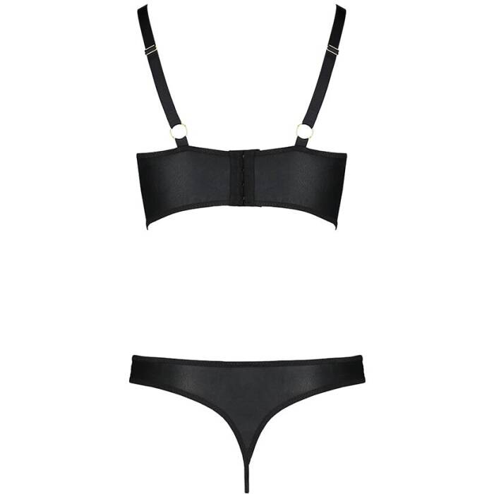 Комплект з екошкіри з люверсами та ремінцями Passion MALWIA BIKINI L/XL, black, бра та трусики