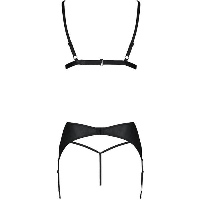 Комплект з екошкіри Passion MILEY SET S/M, black, трусики, бюстгальтер, пояс для панчіх