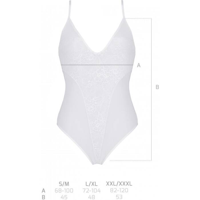 Боді з ажурним декором та відкритим кроком Passion URSULA BODY L/XL, white