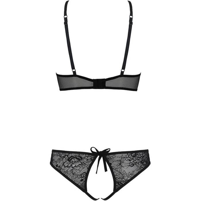 Комплект: бра, трусики з ажурним декором та відкритим кроком Passion URSULA SET L/XL, black