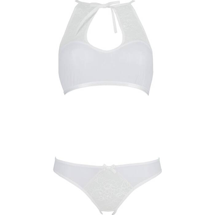 Комплект із бра, трусиків з ажурним декором та відкритим кроком Passion URSULA SET S/M, white