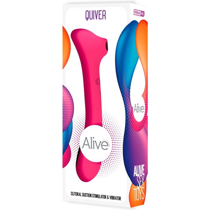 Вібратор та вакуумний кліторальний стимулятор 2-в-1 Alive Quiver Magenta Pink оновлена ​​модель