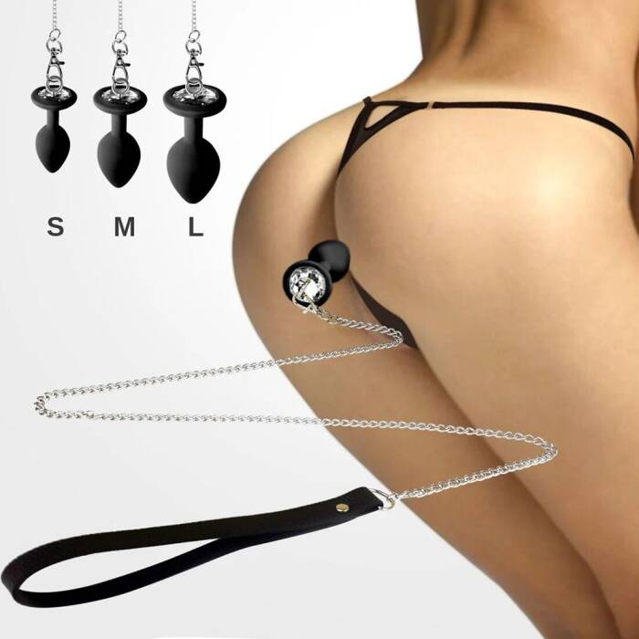 Силіконова анальна пробка Art of Sex Metal Anal Plug with Leash size S з повідцем Black