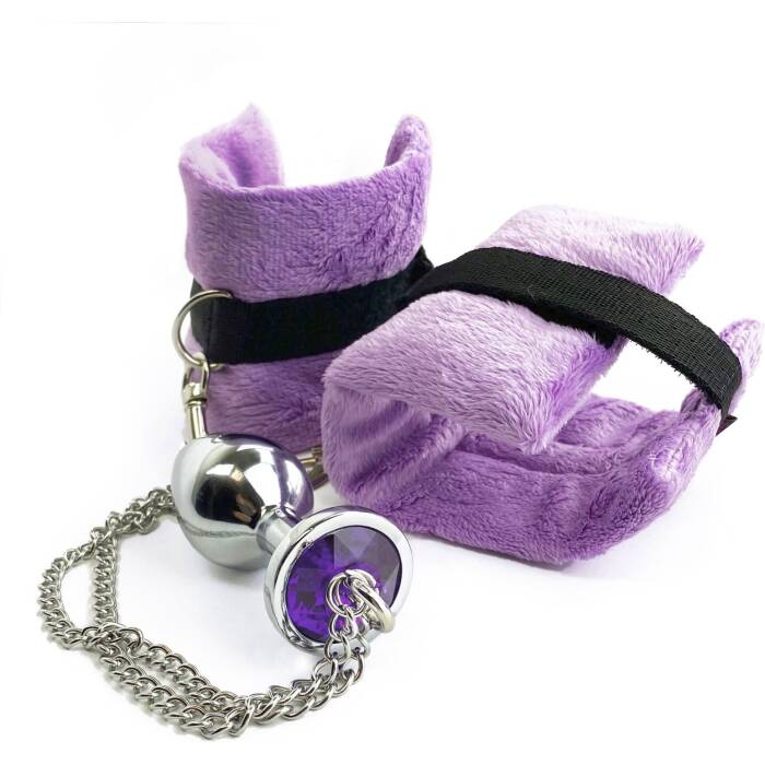 Наручники з металевою анальною пробкою Art of Sex Handcuffs with Metal Anal Plug size M Purple