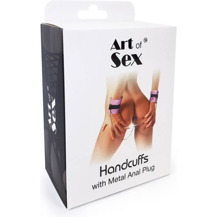 Наручники з металевою анальною пробкою Art of Sex Handcuffs with Metal Anal Plug size M Purple