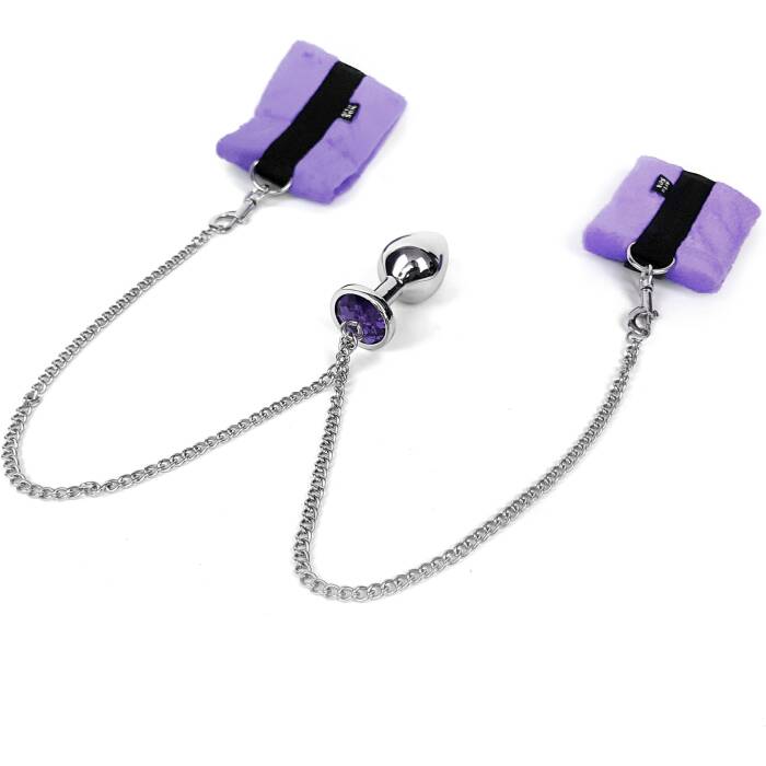 Наручники з металевою анальною пробкою Art of Sex Handcuffs with Metal Anal Plug size M Purple