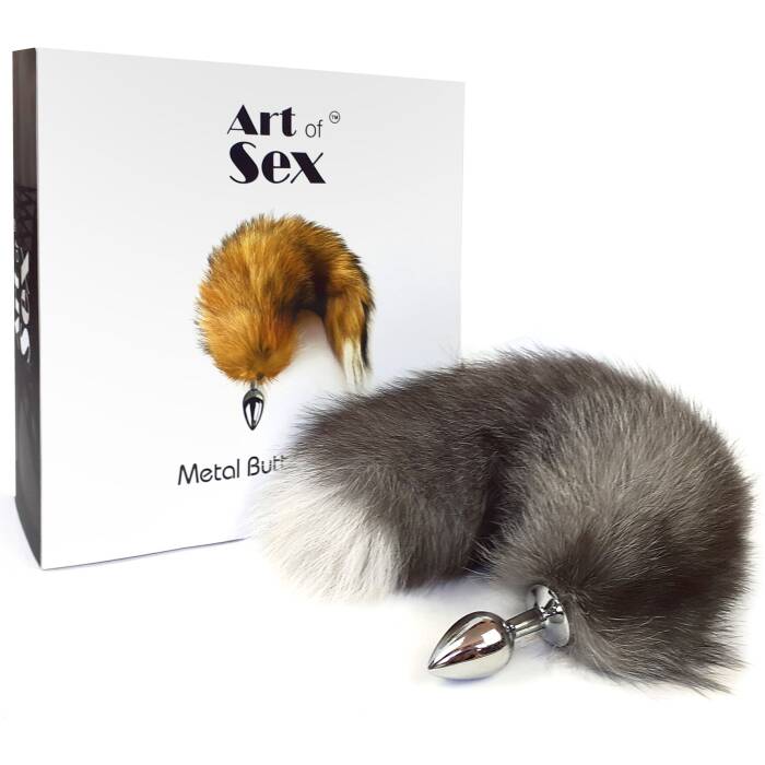 Металева анальна пробка з хвостом із натурального хутра Art of Sex size M Artctic fox