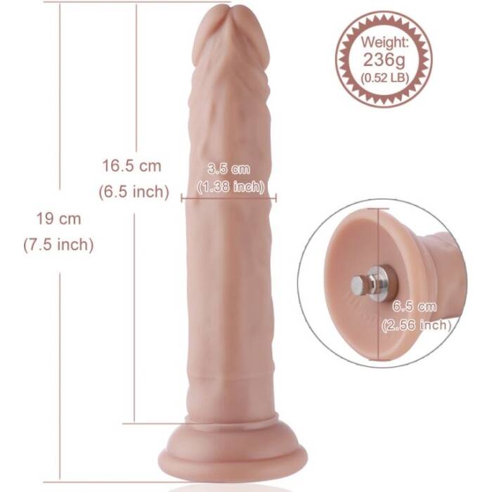 Реалістичний фалоімітатор для секс-машин Hismith 7.5″ Flexible Silicone Dildo, система KlicLok