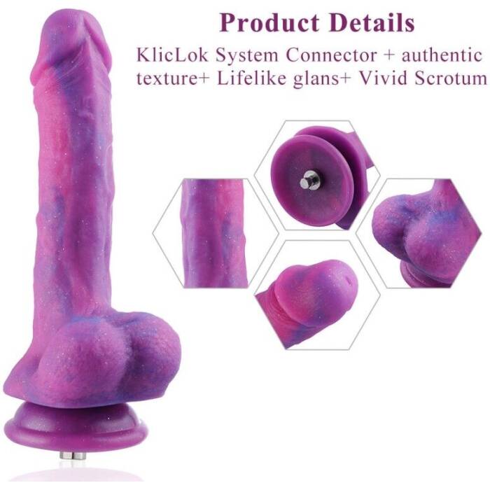 Фалоімітатор 8.2″ з вібрацією для секс-машин Hismith Purple Silicone Dildo with Vibe, KlicLok